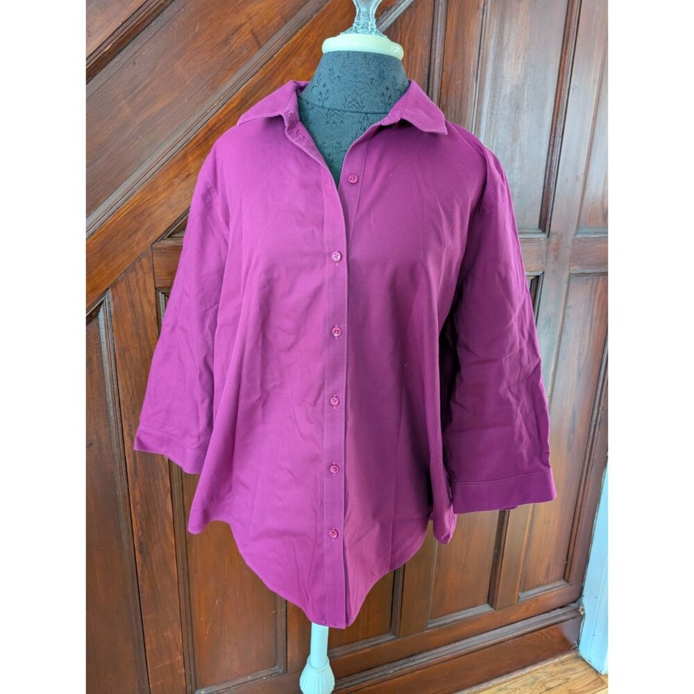 Coldwater Creek Womens Button-Up Shirt XL Purple Cotton Collared Long Sleeve Lig
